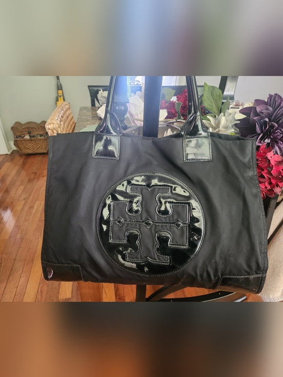 Tory Burch Handbags - Authentic Tory Burch Black Nylon Tote with Glossy Patent Logo